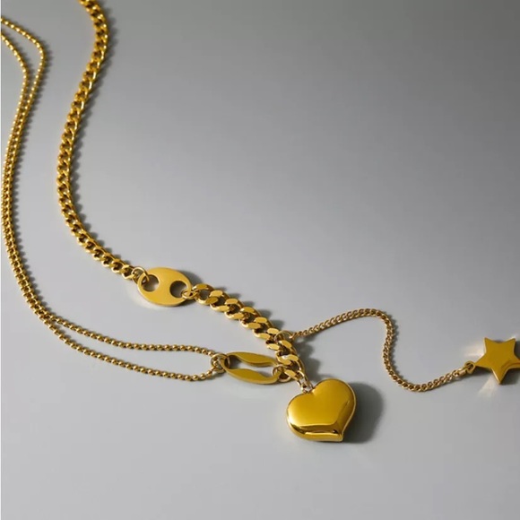 Zara Jewelry Zara Fine Gold Interlock Star Heart Coffee Bean Double